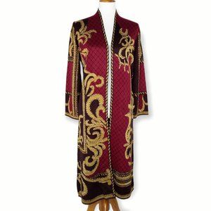 NWT Vertigo Open Cardigan Duster Sweater Size Small Regal Red Gold Filigree